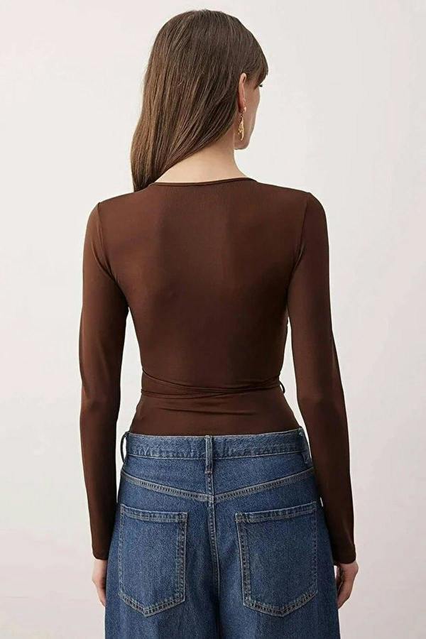 WOVCOR Deep V-Neck Tied Knit Party Bodysuit