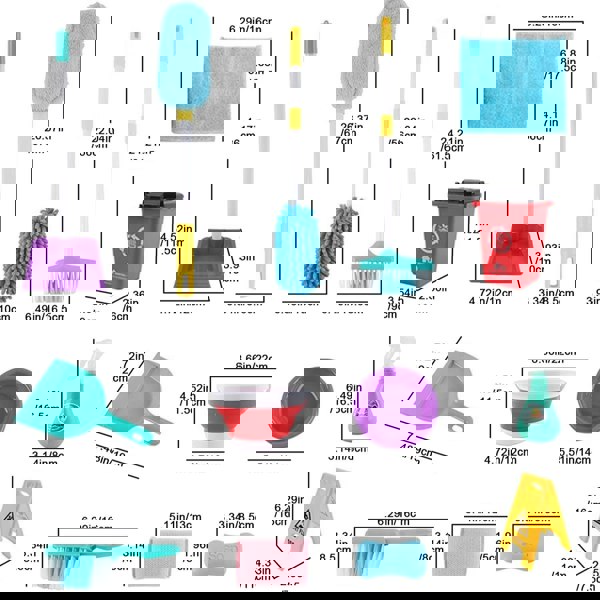 deAO Toys Household Cleaning Play Set with Broom, Bucket, Soap, Bin, Wet Floor Sign, Dustpan, Brush