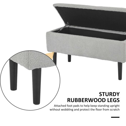 Wyld Haus Vemovi Fabric Grey Storage Ottoman Bench With Wooden Legs 57 Litre