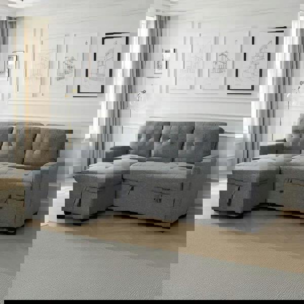 Furnishings For Less Arden Grey 3 Seater L Shaped Universal Sofa Bed With Storage Living Room