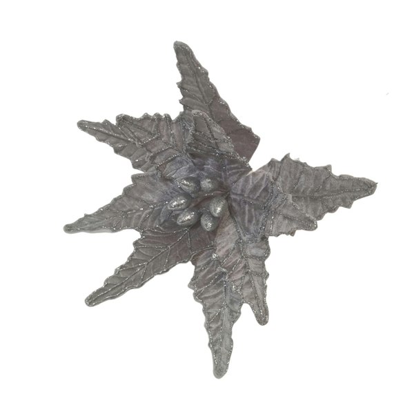 Samuel Alexander 50cm Silver Velvet Poinsettia Stem with Glitter Christmas Decoration