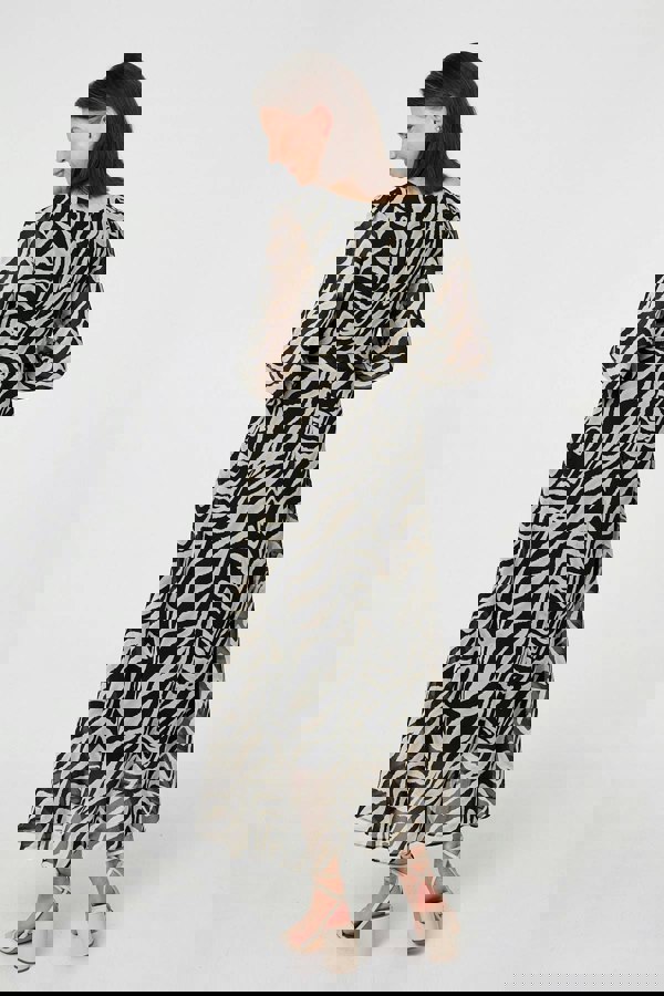 Black | Zebra Print Layered Tie Waist Maxi Dress
