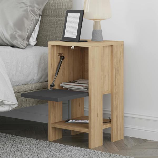 Decortie Ema Modern Bedside Table with Storage Drop-Door Cabinet 30cm Width