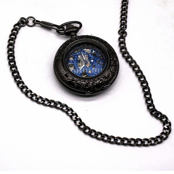 Infinity Leather Vinatage Mechanical Alloy Skeleton Half Hunter Pocket Watch