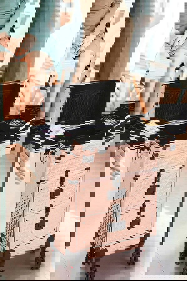 Living and Home 3 in 1 Rolling Cosmetic Train Case Trolley Case for Hairdressing Beauty