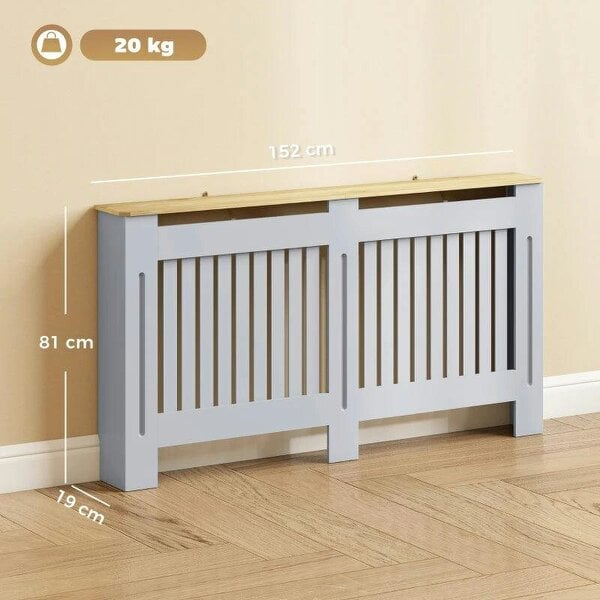 Bobobiy Slatted Radiator Cover, Painted Cabinet with Line Grill Design, 152W × 19D × 81H cm, Grey