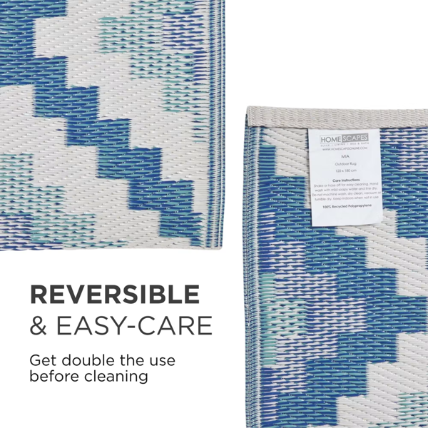 HOMESCAPES Outdoor Rug Luxury Waterproof Reversible Recycled, For Garden, Mia Aztec