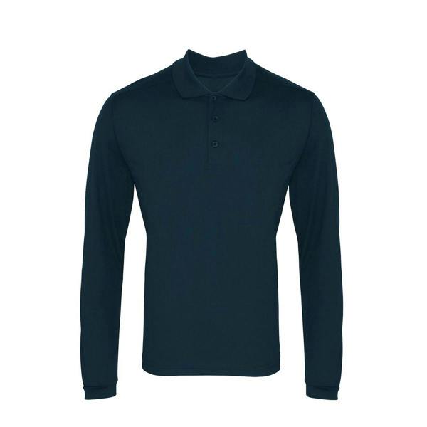 Premier Mens Coolchecker Pique Long-Sleeved Polo Shirt - Navy