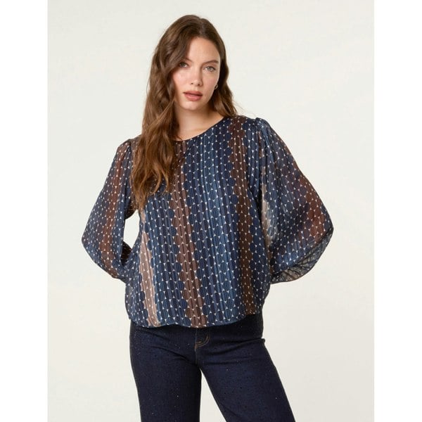 Blue Vanilla Crew Neck Metallic Chiffon Top