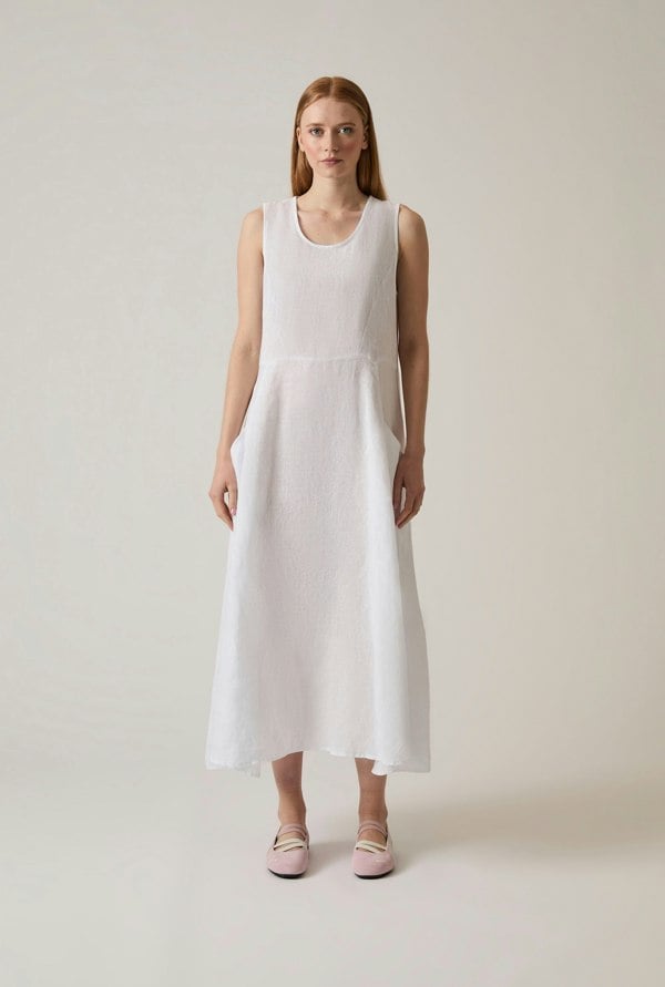 White linen maxi dress sleeveless ankle length