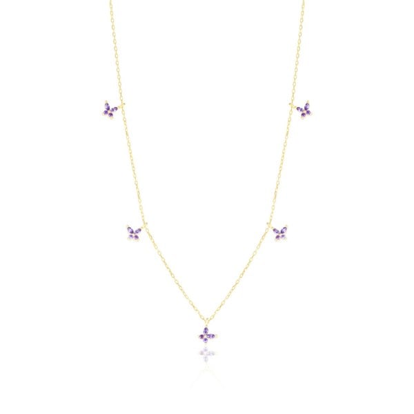 Spero London Gold Plated Purple Butterfly Sterling Silver Necklace