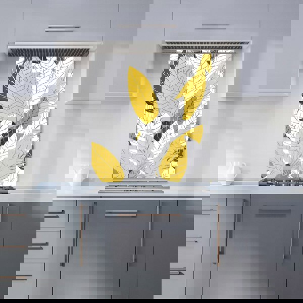 Warren Reed - Designer Yellow Grey Feather Leaves Kitchen Splashback