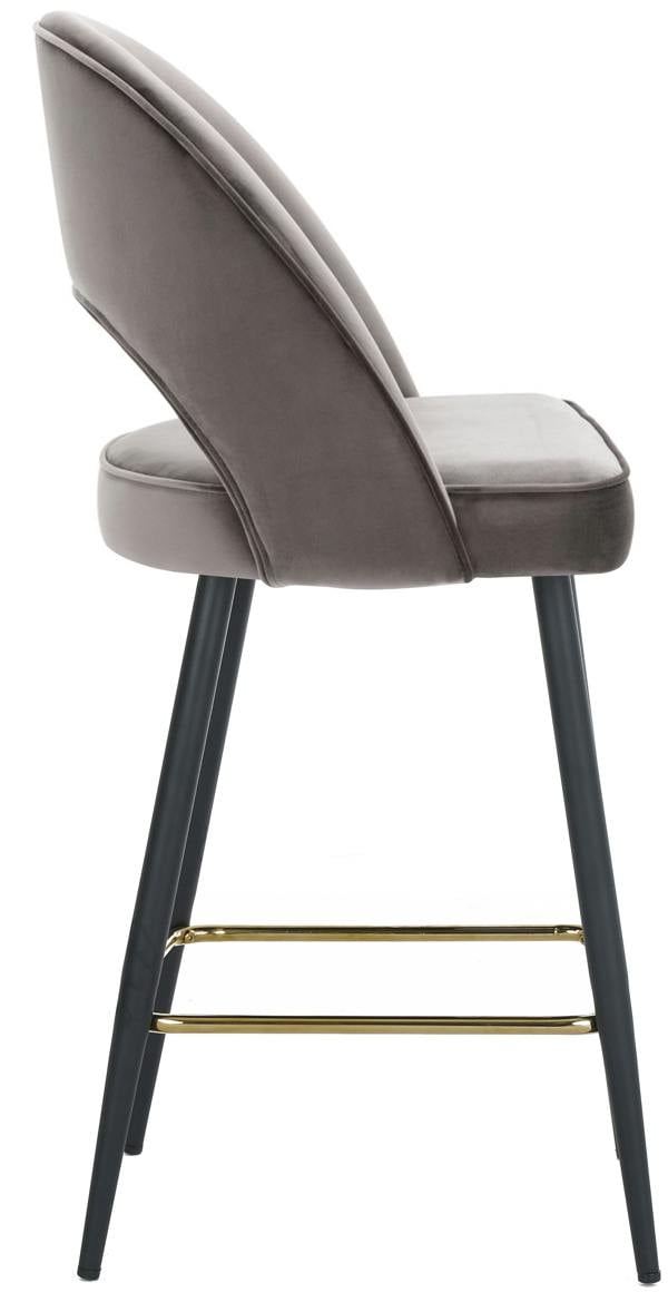 Lamboro Chelsea Velvet Kitchen Stool, Charcoal Grey, Gold Footrest & Black Legs