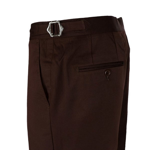 David WeJ Plain Smart Trousers with Side Adjusters - Brown