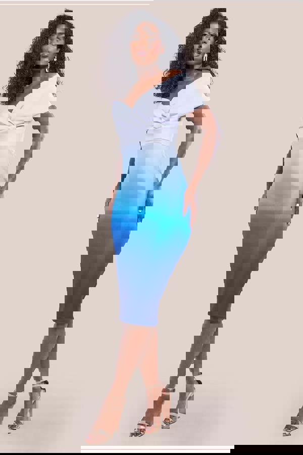 Ombre Front Wrap Bardot Midi Dress - Light Blue DR4222QZ