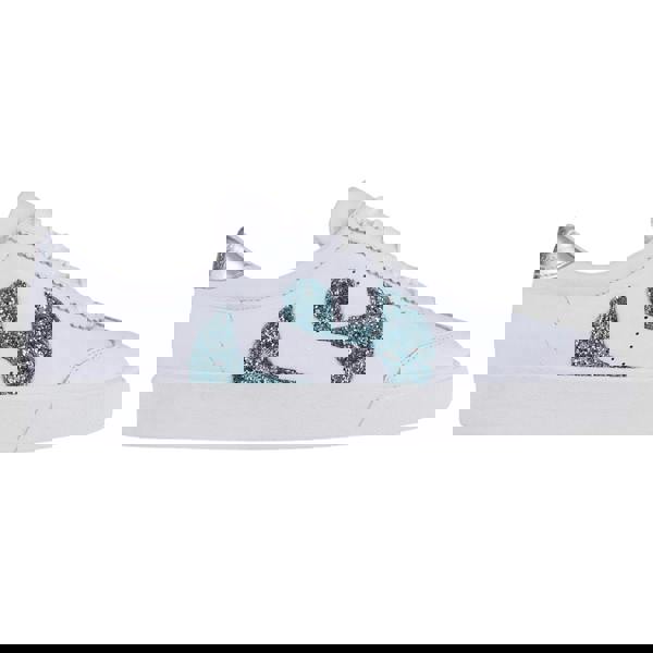 Superga Womens/Ladies 2843 Club S Glitter Leather Trainers - White-Blue/Light - 