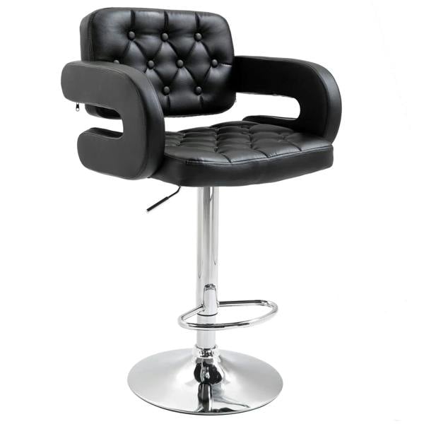 Black PU leather upholstered swivel bar stool with back, armrests, footrest, height adjust
