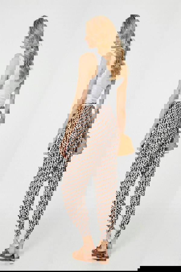 Beige | Geo Print High Waist Tassel Harem Pants