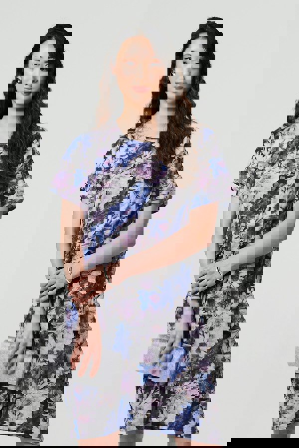 Blue | Floral Short Sleeve Knee Length Shift Dress
