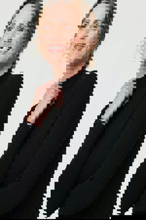 Black | Textured High Neck Midi Jumper Dress
