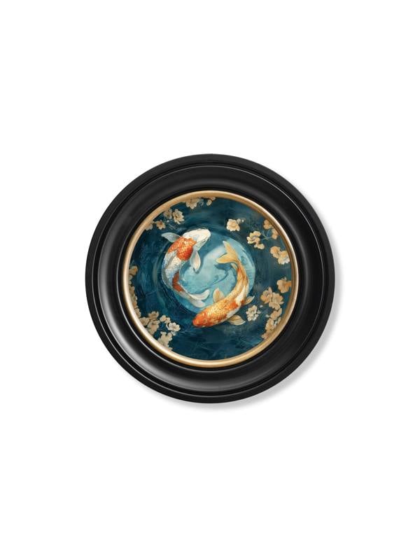 Exceptional Art Japanese Koi Carps Dawn -  Oxford Round Frame