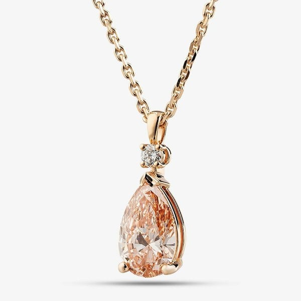 T. H. Baker 18ct Rose Gold Certified 3.34ct Pink Pear Cut Lab Grown Diamond Necklace HLP130-PDPSm