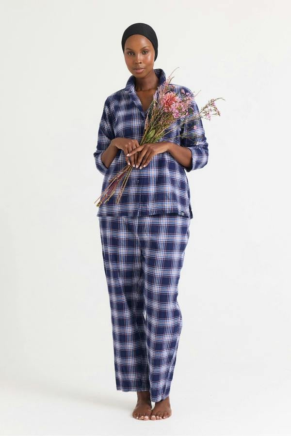 Plaid Long Pyjama Set in Midnight - Pajamas