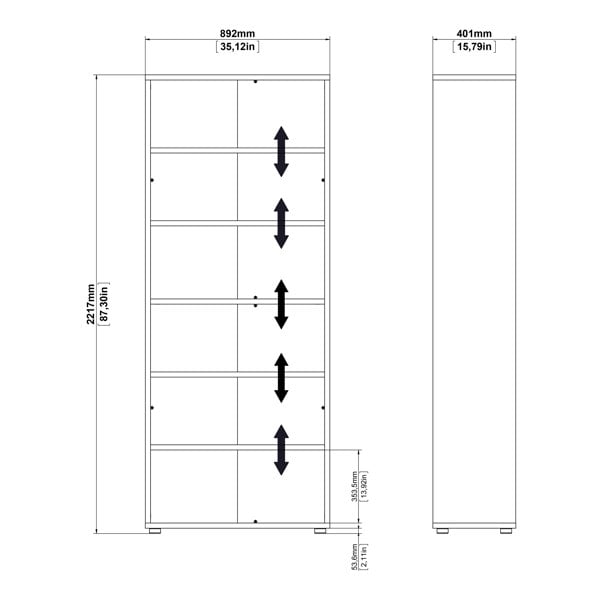 Furniture To Go Prima Bookcase 3 Shelves with 2 Drawers 2 Doors In White