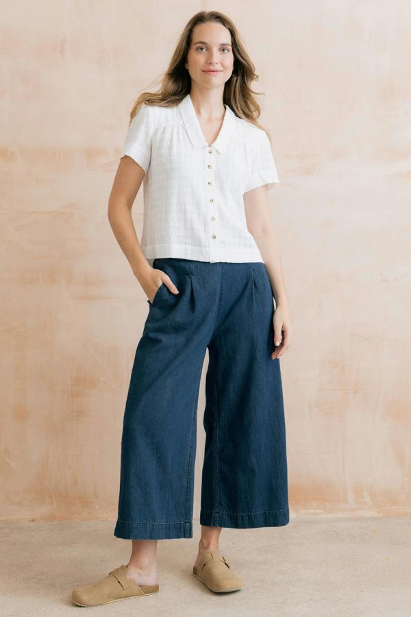 Lily & Me Summer Wide Leg Palazzo Trousers Cotton Denim