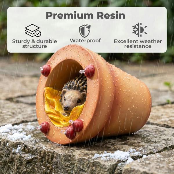 Emitto Garden Ornaments Solar Hedgehog Statue LED Outdoor Decor Patio Brown