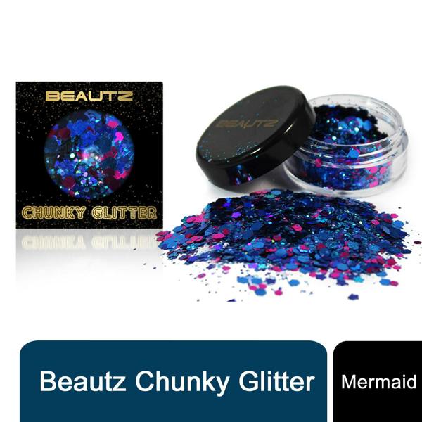 Aquarius Beautz Chunky Glitter Mermaid 10ml Pot 5g Cosmetic Body Face Festival Teal Blue