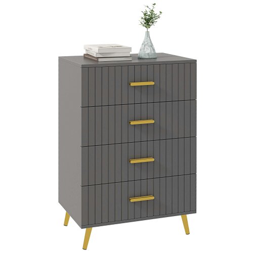 Wyld Haus Zine Wooden Grey And Gold Tone 4 Drawer Embossed Dresser