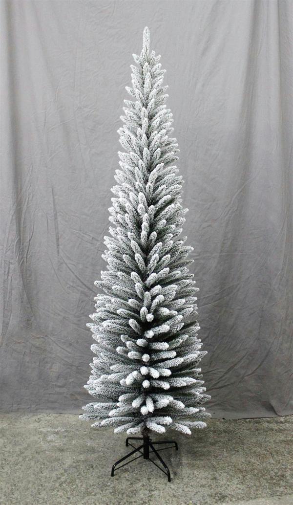 4ft to 8ft Slim Pencil Snow Flocked Artificial Christmas Trees with Metal Stand image 1