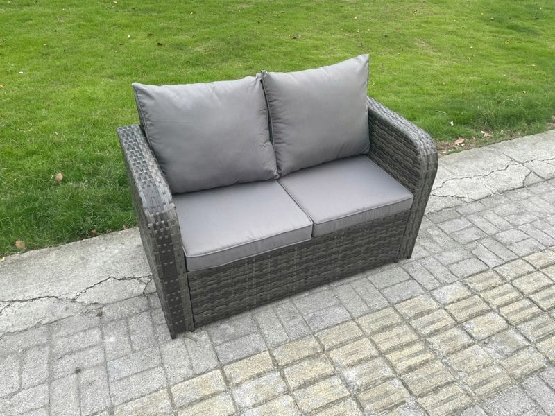 Fimous Outdoor Garden Furniture Sets 6 Seater Wicker Rattan Furniture Sofa Sets with Square Coffee Table Love seat Sofa 2 Small Footstools Side Table