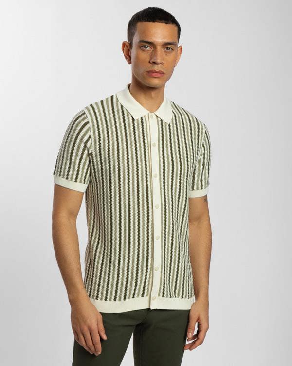 Steel & Jelly Tonal Stripe Knitted Button Polo Shirt