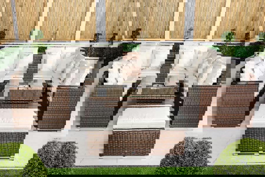 Giardino Havana 8 Seat Modular Sofa Rattan Garden Furniture Set Outdoor Height Adjustable Drinks Cooler Coffee Table, Bench