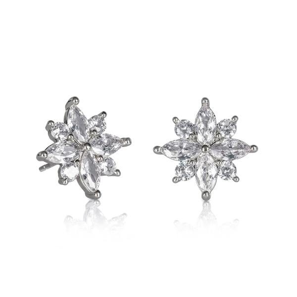 Zavana Silver Large Stud Earrings with Cubic Zirconia Stones for Women