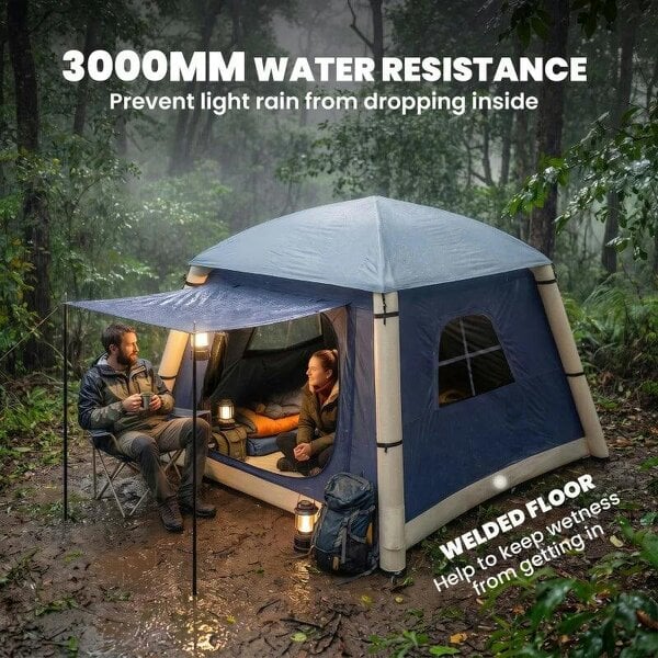 Inflatable Camping Tent with Hand Pump, Easy Setup 1/2 Person Blackout Blow Up Tent, Dark Blue