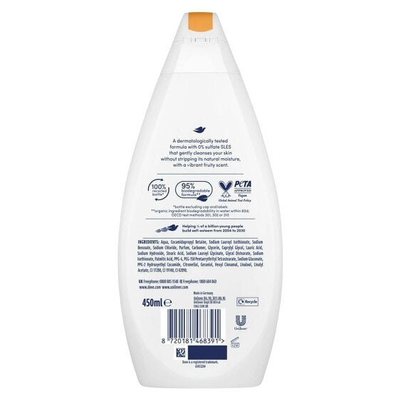 Dove Fruity Nourish Body Wash 12 Pack, 0% Sulfate SLES Shower Gel, 450ml