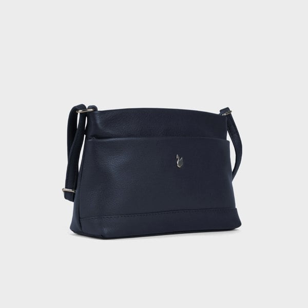 Assots London 'SANDRA' Navy Soft Nappa Full Grain Real Leather Crossbody Bag