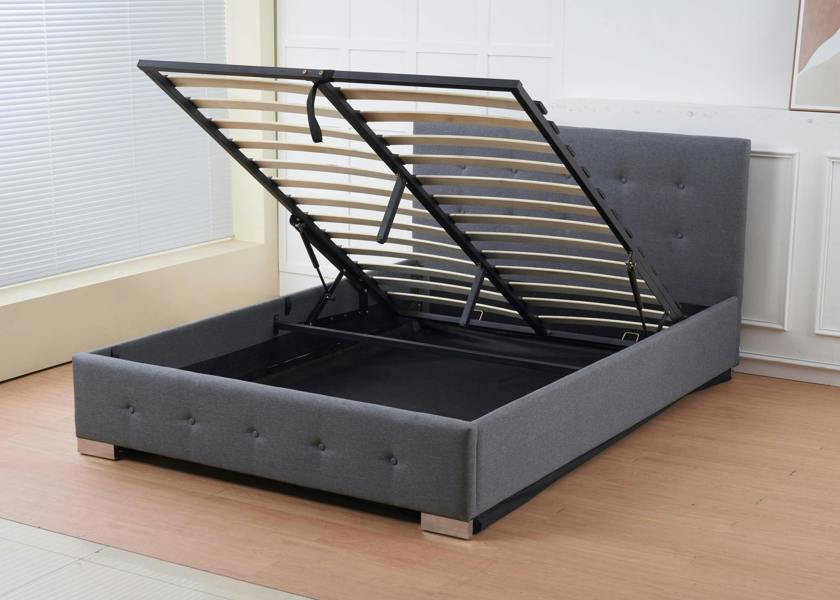 The Oslo Grey Linen Tufted Ottoman Bed Frame - Madefor.Living