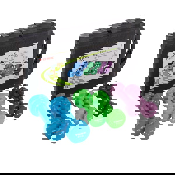 York 10kg Vinyl Dipped Dumbbell Set in Case