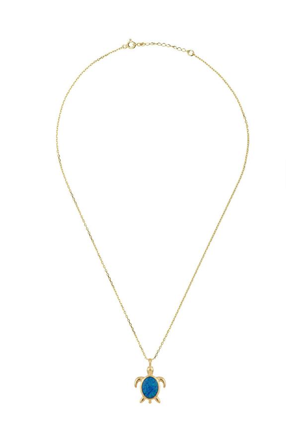 Latelita Sea Turtle Blue Opal Pendant Necklace Gold