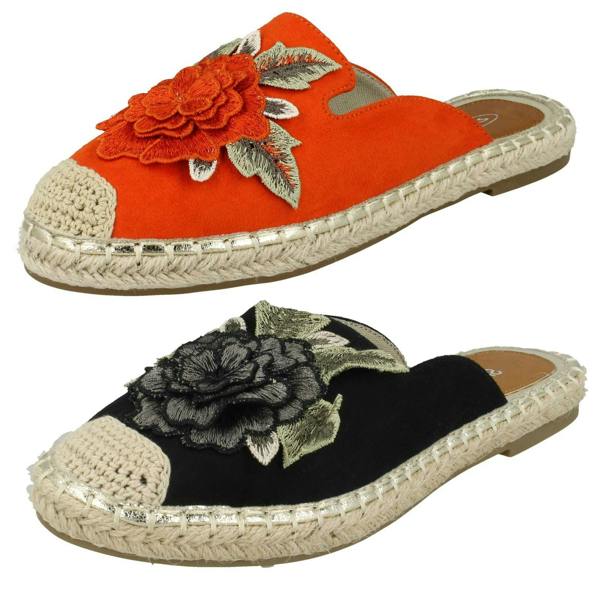 Spot On Ladies Spot On Flower Embellishment Espadrille Mules