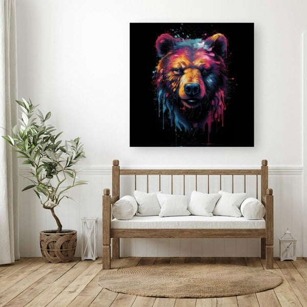 Warren Reed Splash Art Bear Face Canvas