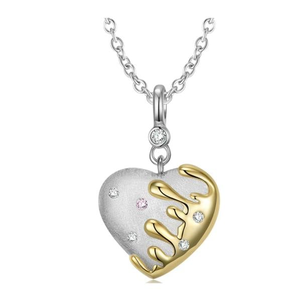 Serafina Mabel Necklace - 925 Sterling Silver Gold Plated Melting Heart CZ Pendant Necklace