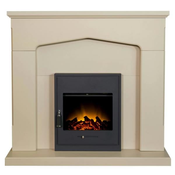 Adam Cotswold Fireplace in Stone Effect with Oslo Electric Inset Stove in Black, 48 Inch