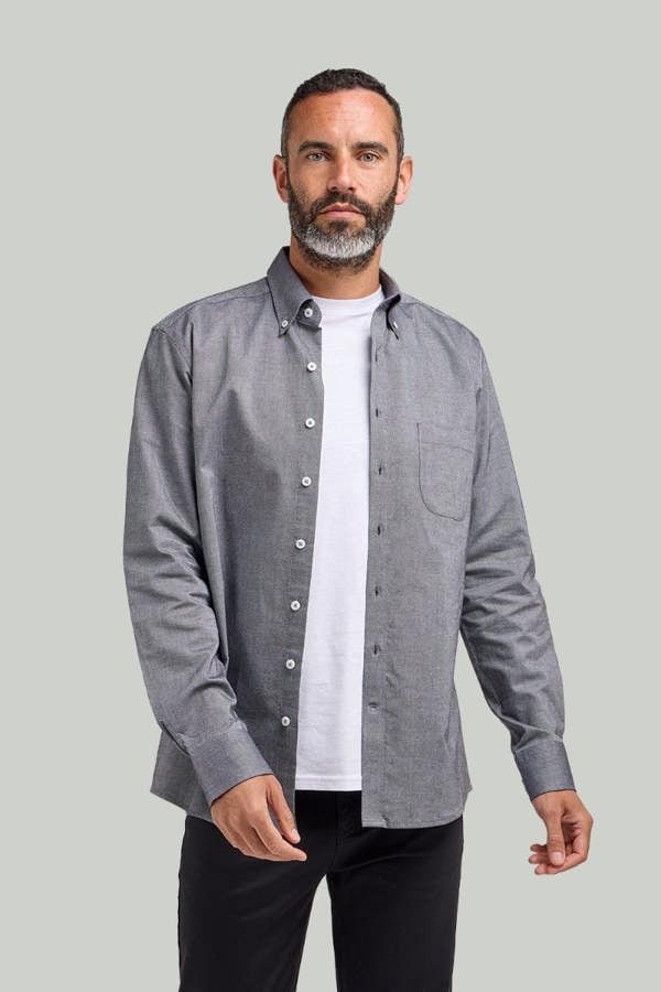 Charcoal Button-Down Collar Washed Oxford Shirt