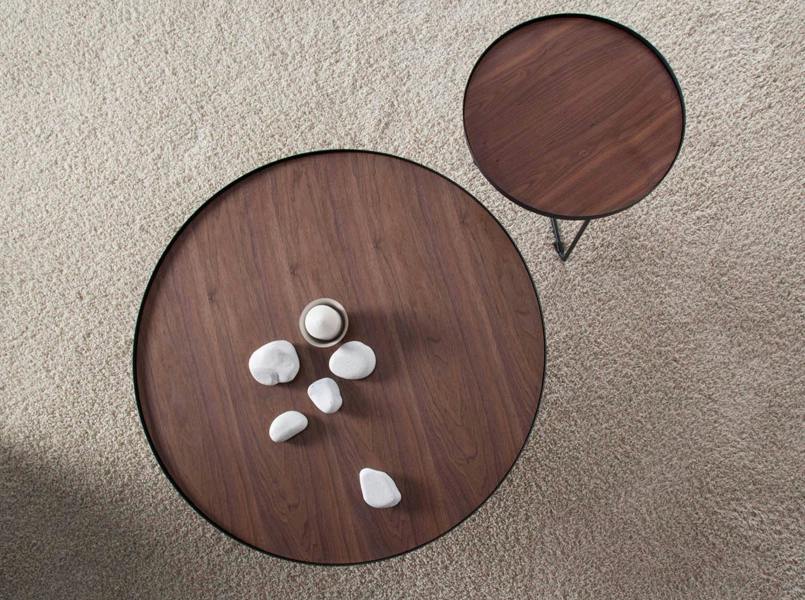 Angel Cerdá Round Coffee Table Walnut and Black Steel 2006