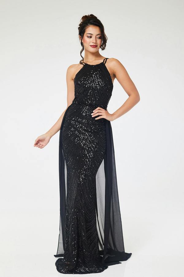 LuvForever Shia - Black Sequin Maxi Dress